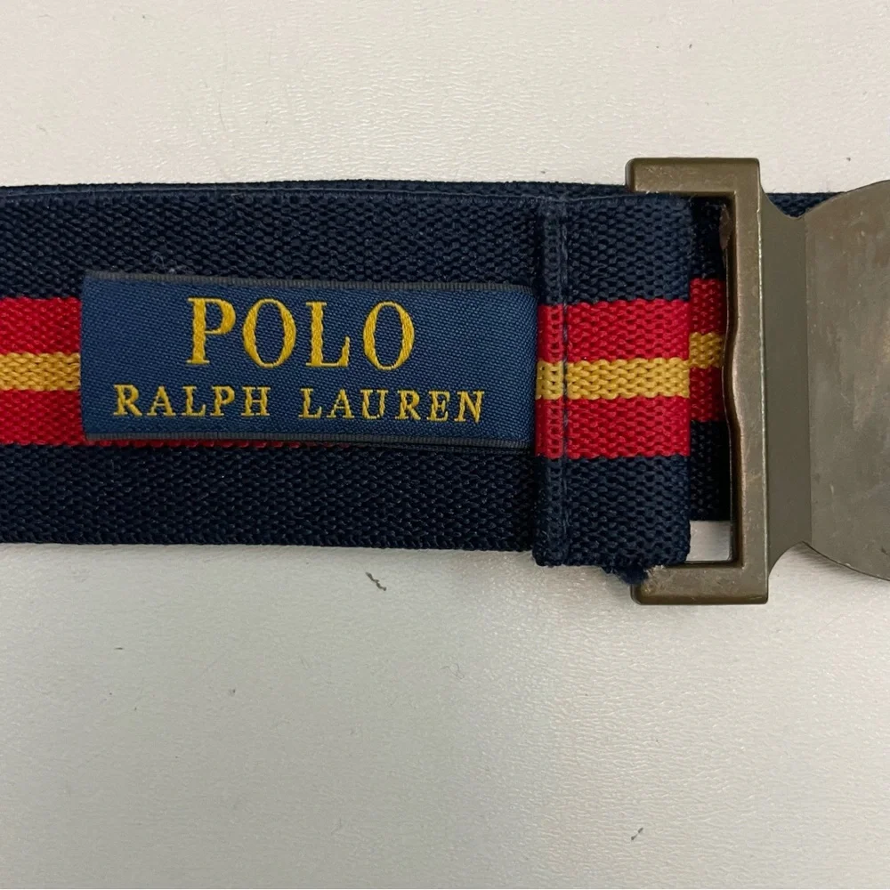 Polo Ralph Lauren Belt Stretchy Elastic Metal Buckle Blue Red Yellow Bronze